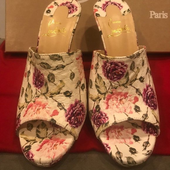 Christian Louboutin PIGAMULE 120 Floral Watersnake Heel Mule Sandals Shoes - Picture 8 of 14